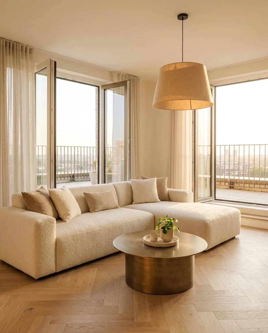 Jasny salon apartamentu PerStay z wyjściem na taras